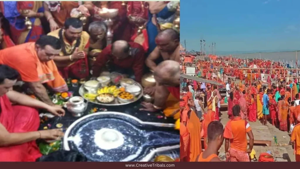 Devotees gathered at Sravan Mela in Deoghar, Jharkhand, celebrating the religious festival dedicated to Lord Shiva.